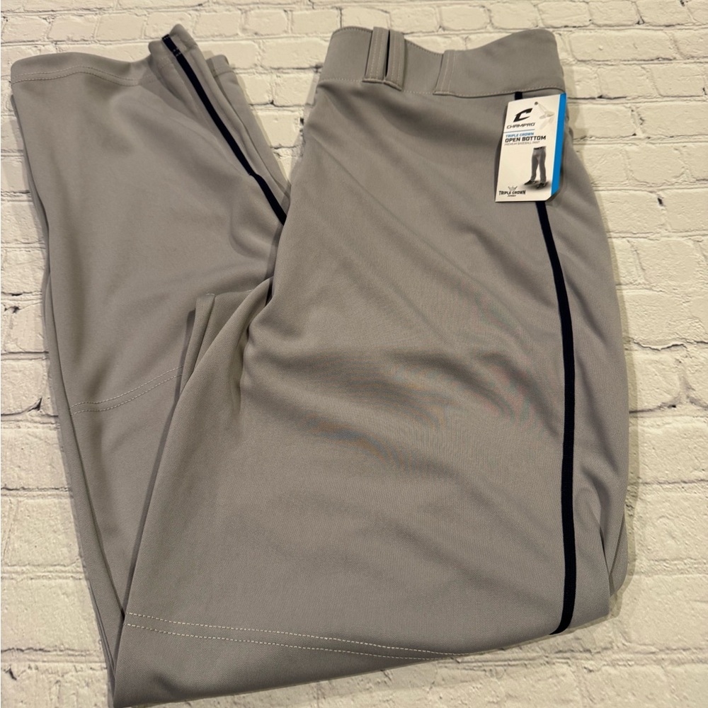 Champion Men's Gray baseball pants with Black Stripe